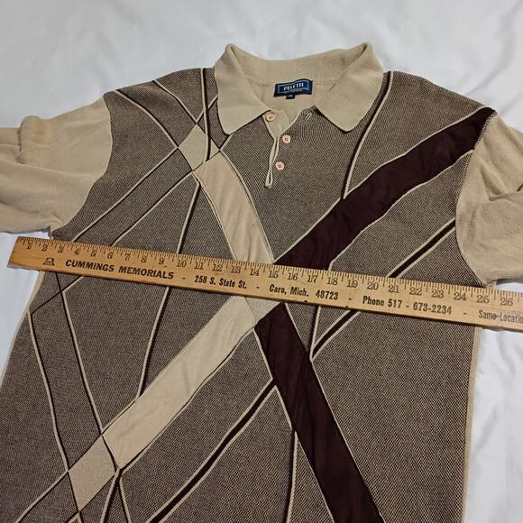 VTG Peletti Lana Collezione 3XL Men's Geometric Tan/Brown Collared Coogie-like - Picture 6 of 11